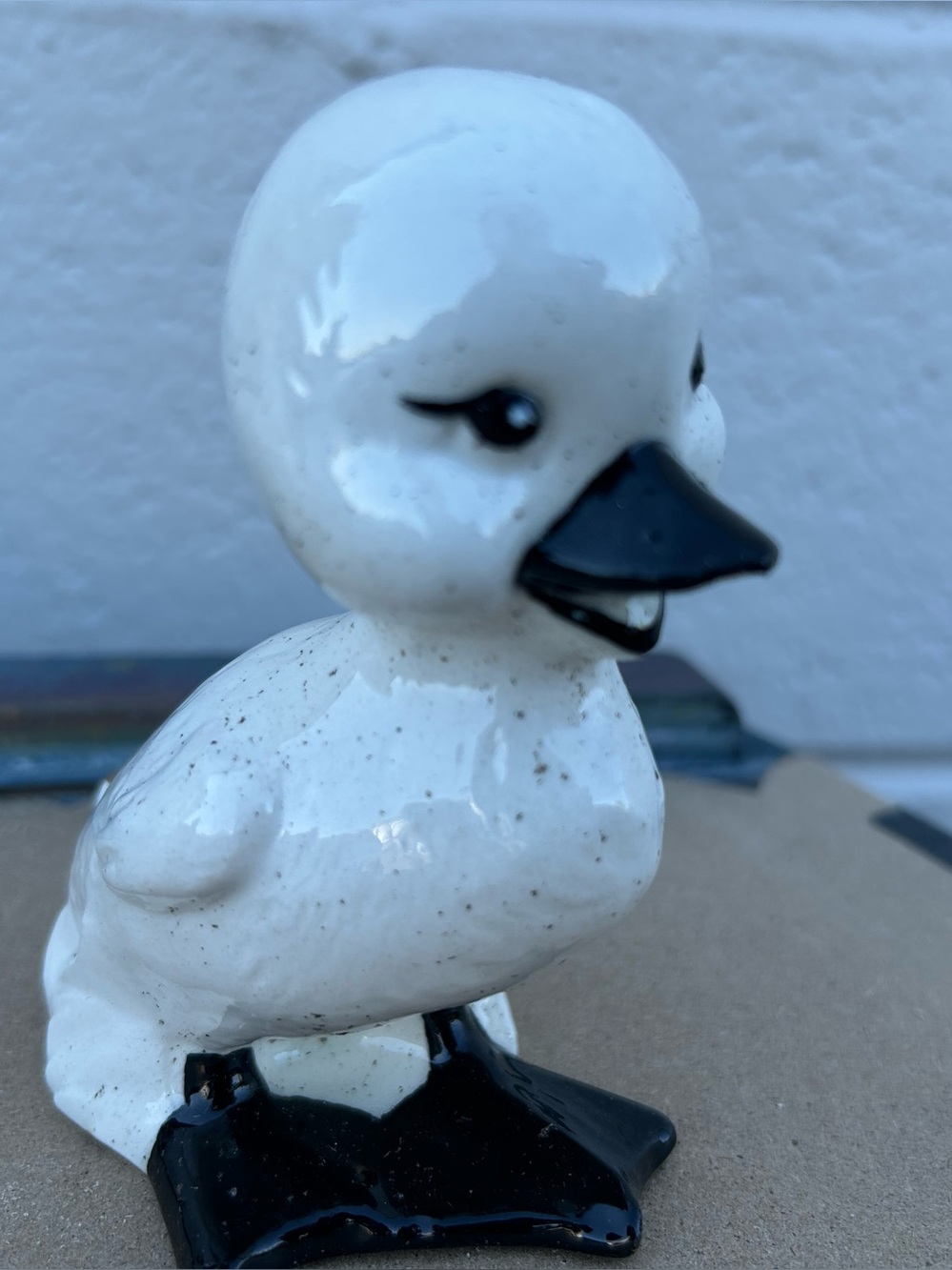 Vintage Adorable Ceramic White Duck Figurine with Black Beak and Feet